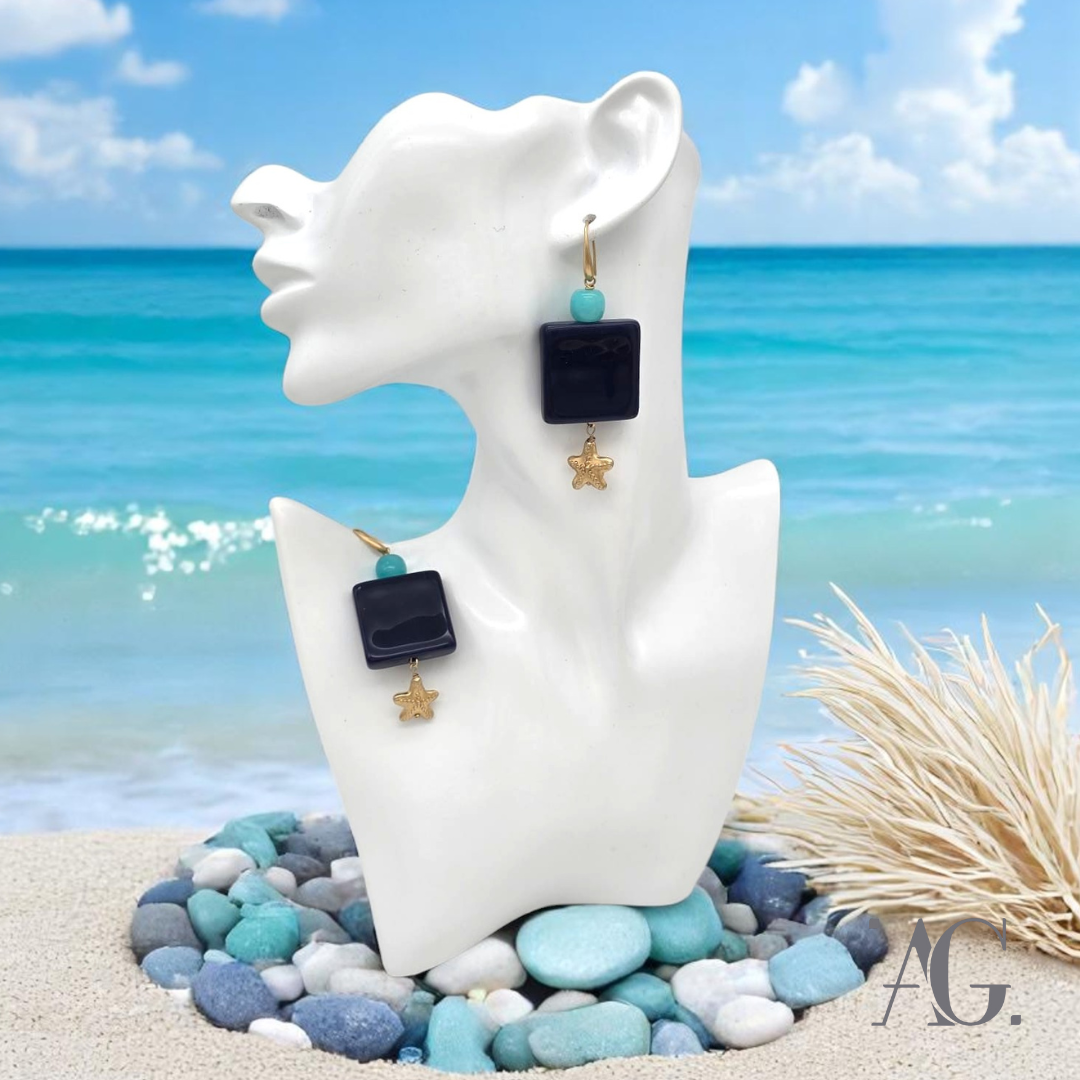 ORECCHINI RESINE E PIETRE DURE " STELLA MARINA"