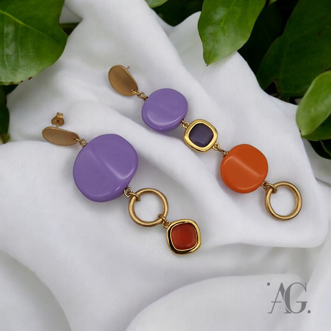 Orecchini a Cerchio a Forma di Cuore in Acrilico Romantico da Donna, con Nappa da Festival, in Argento 925, Colore: Arancione Orecchini a Cerchio a Forma di Cuore in Acrilico Romantico da Donna, con Nappa da Festival, in Argento 925, Colore: Arancione