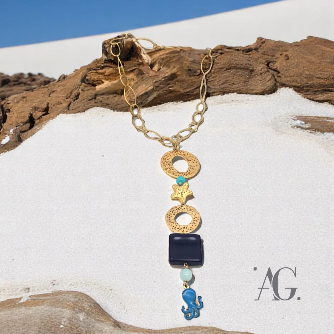COLLANA RESINE E PIETRE DURE "ONDA E STELLE"