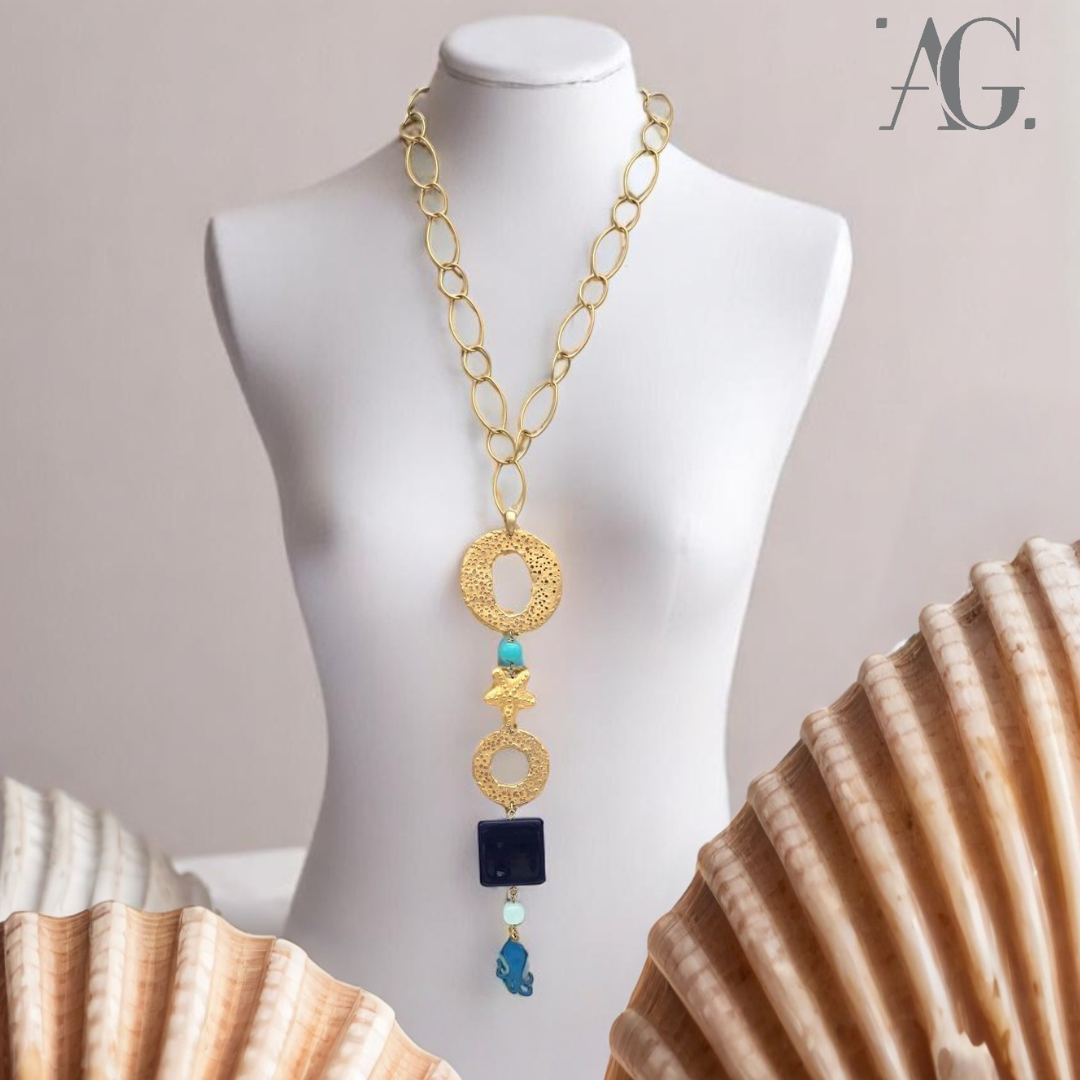 COLLANA RESINE E PIETRE DURE "ONDA E STELLE"