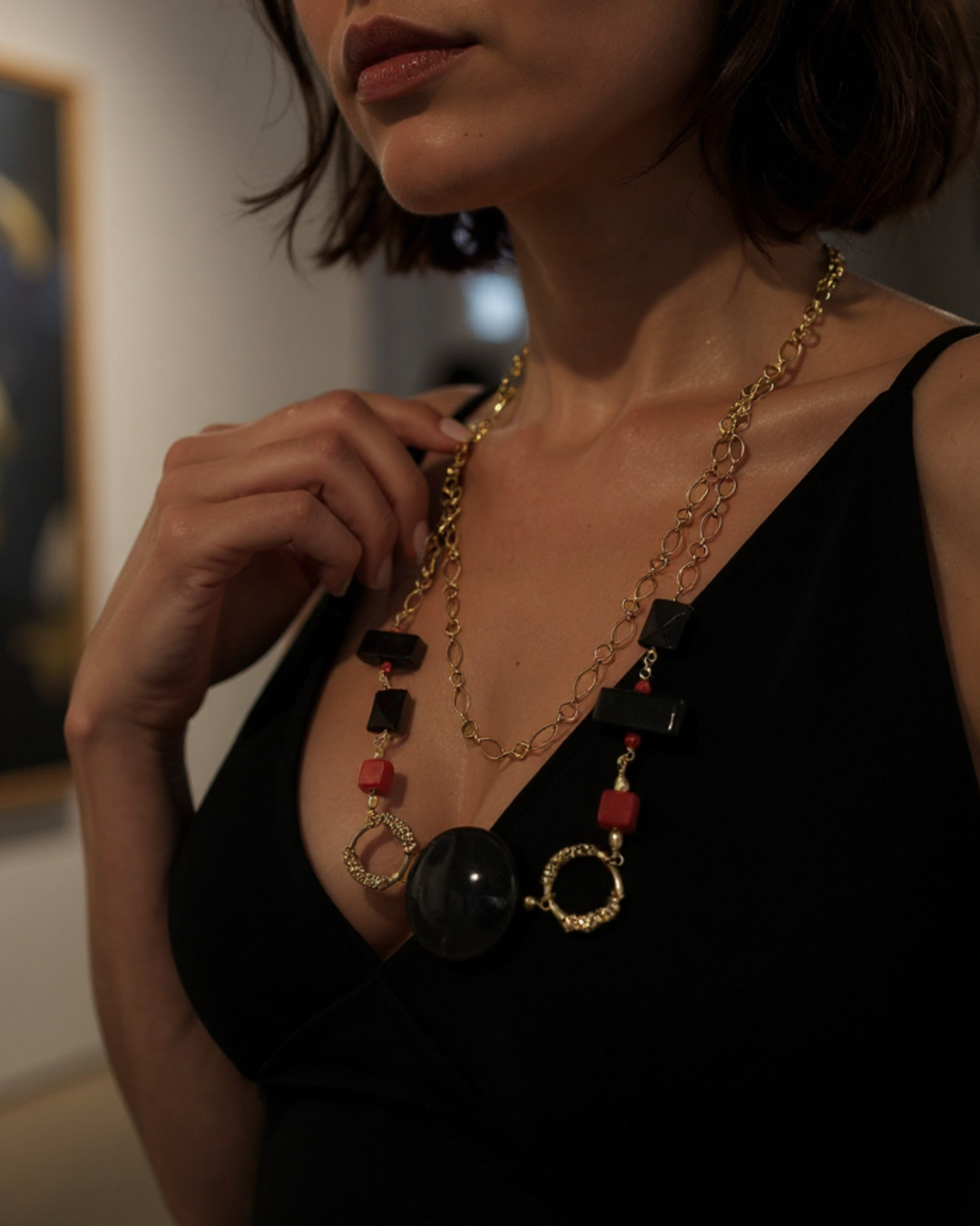 COLLANA RESINE E PIETRE DURE "Doppio Gioco"