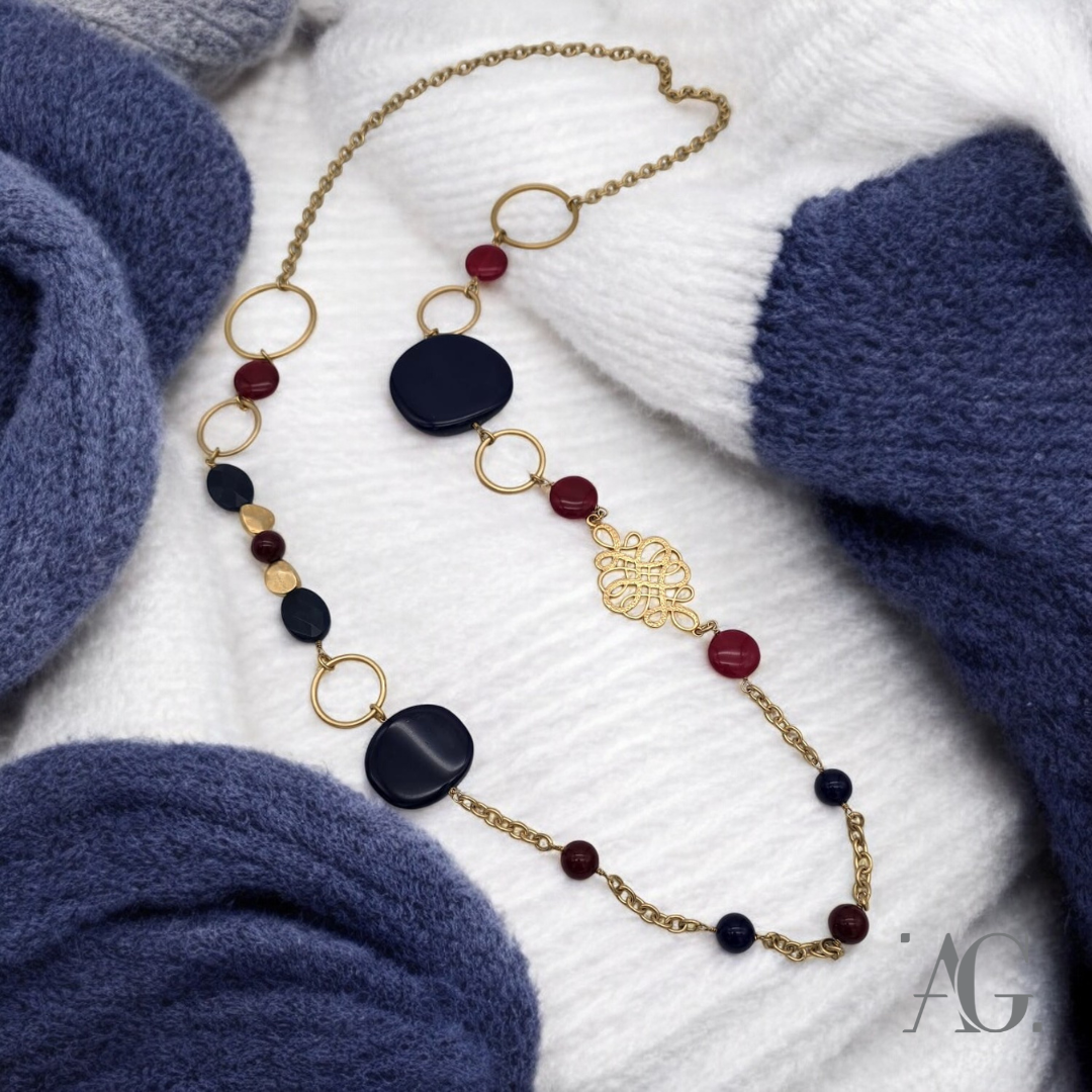 COLLANA ELEGANCE BLU E BORDEAUX