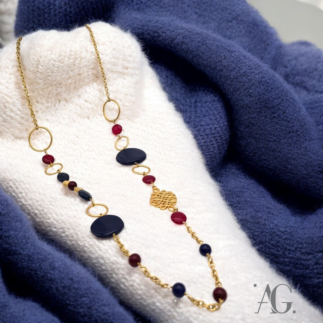 COLLANA ELEGANCE BLU E BORDEAUX