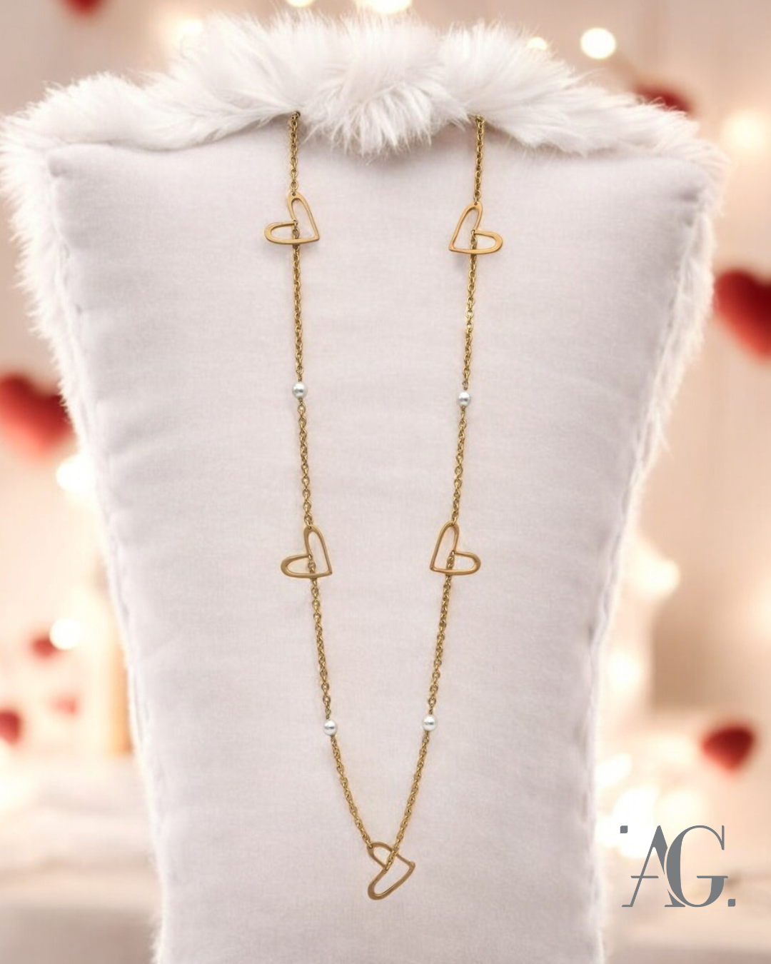 COLLANA ELEGANCE PERLE E CUORI