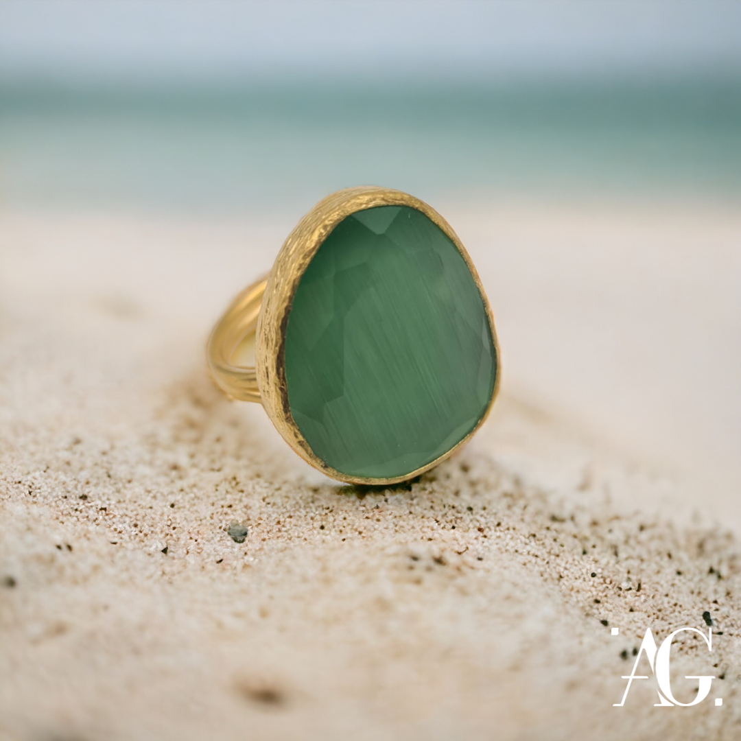 ELEGANCE DROP RING AQUA GREEN