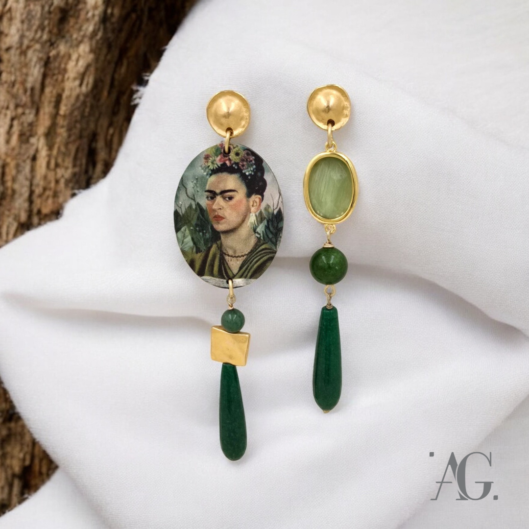 GREEN FRIDA ART EARRINGS