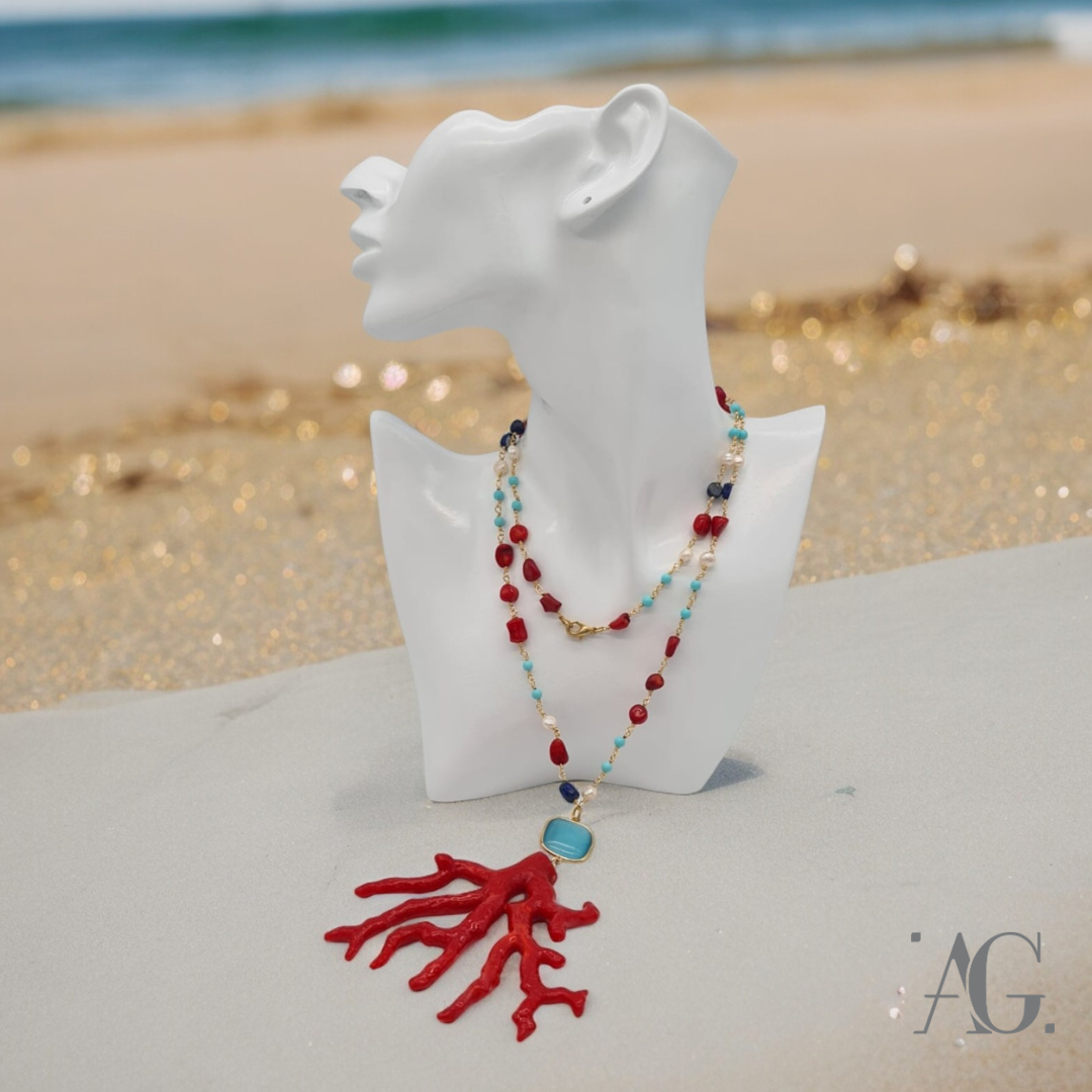 COLLANA CORALLO E RESINE