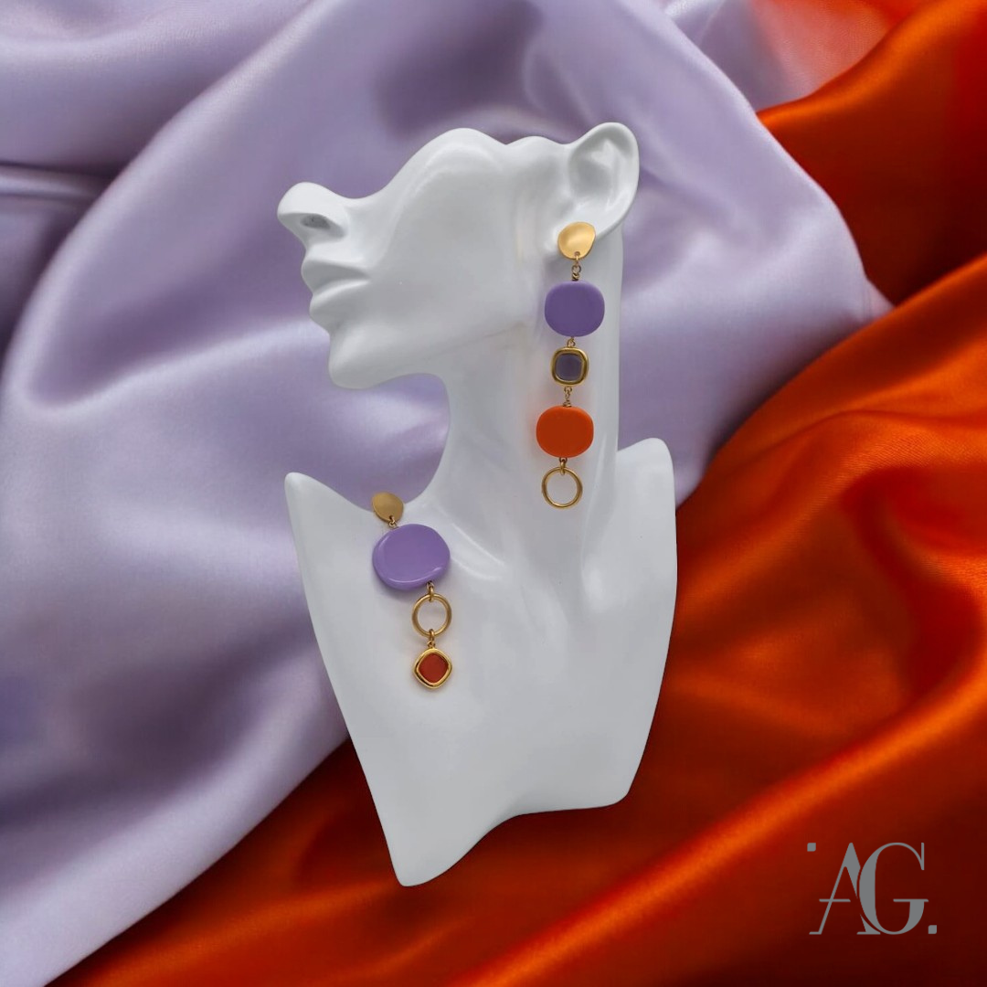 LILAC AND ORANGE RESIN AND HARD STONES EARRINGS