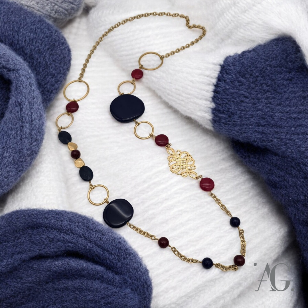 COLLANA ELEGANCE BLU  E BORDEAUX