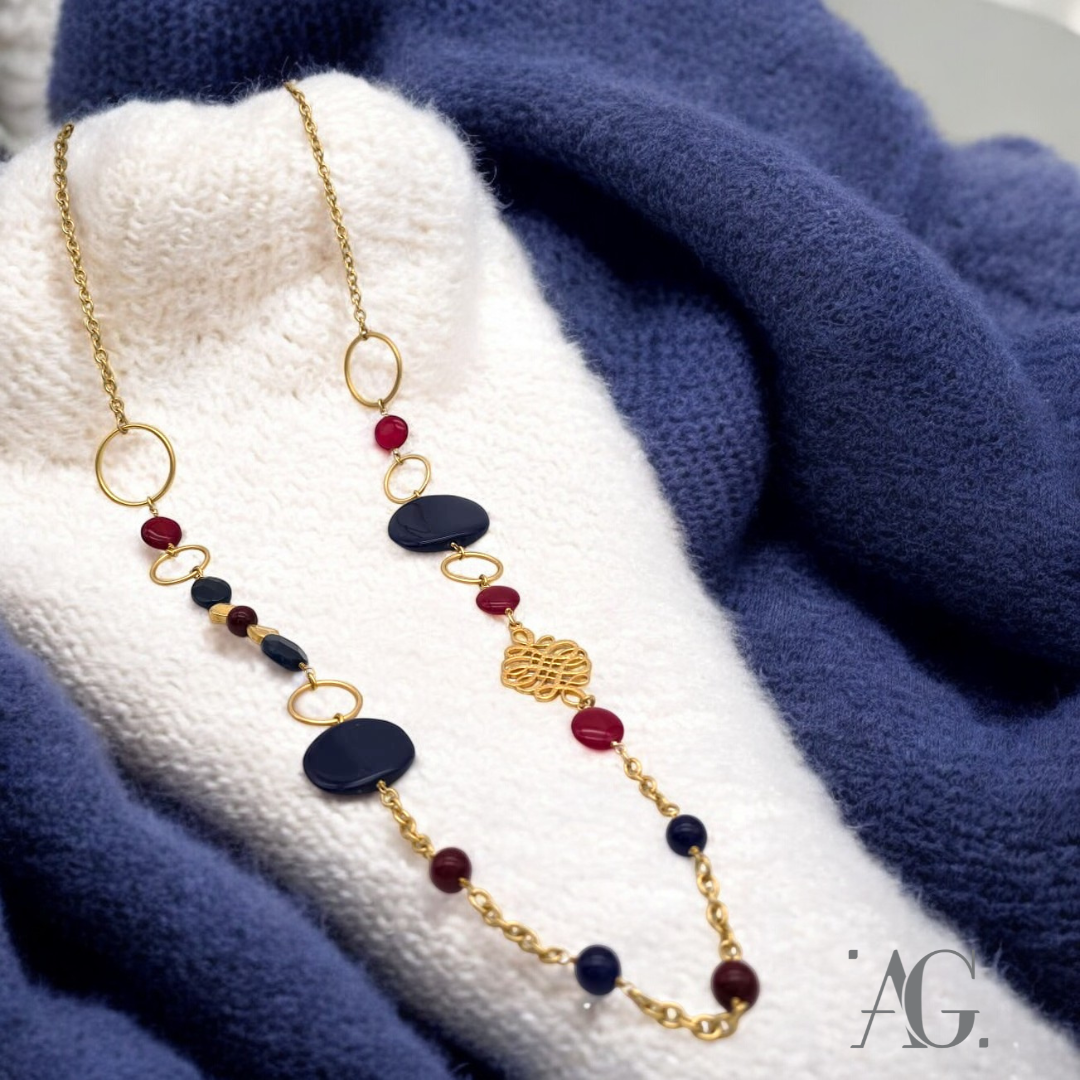 COLLANA ELEGANCE BLU  E BORDEAUX