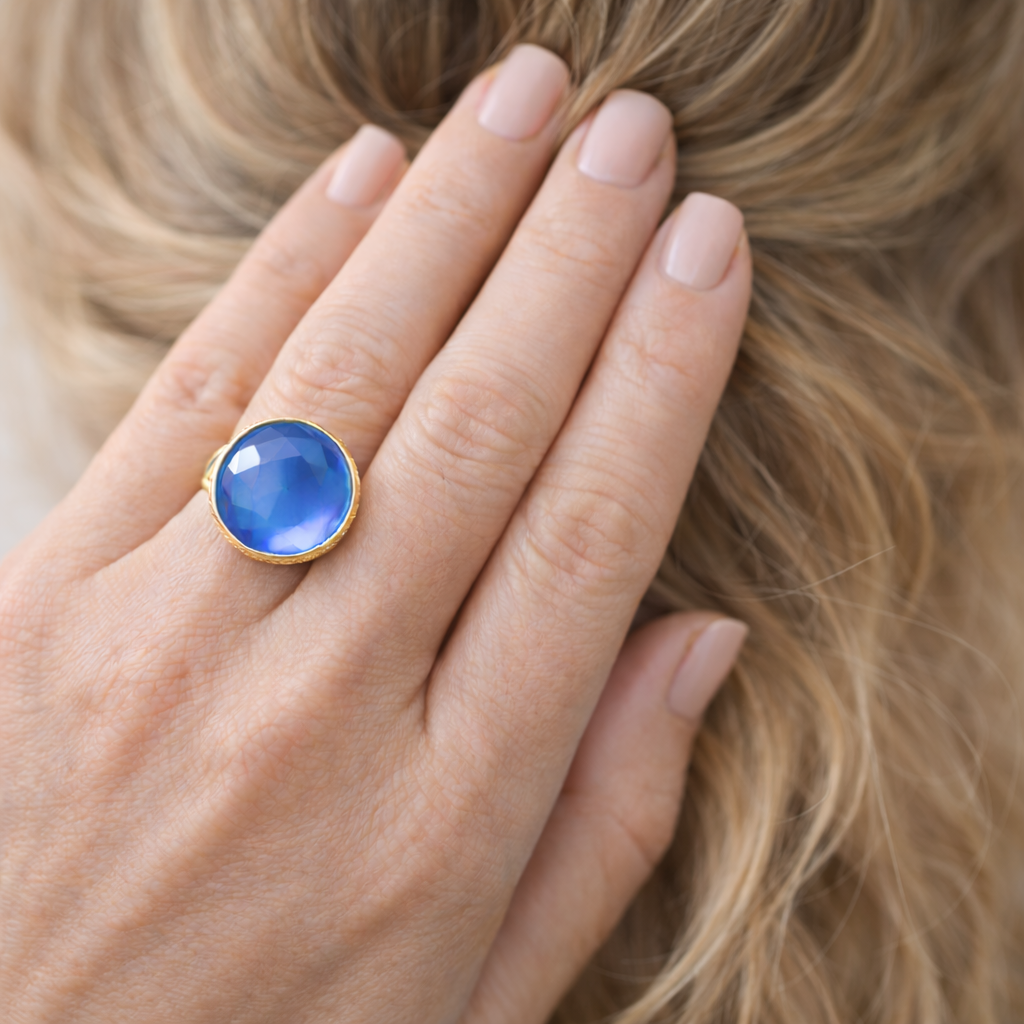 Anello Elegance Tondo Azzurro