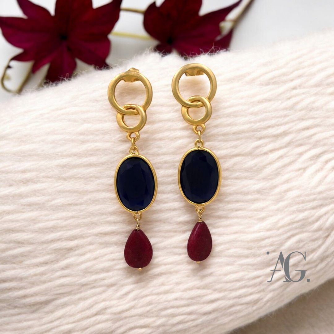 ELEGANCE EARRINGS BORDEAUX AND BLUE